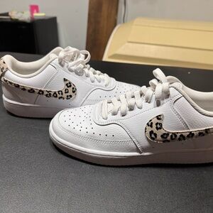 Nike Women's White Sneakers with Leopard Print
